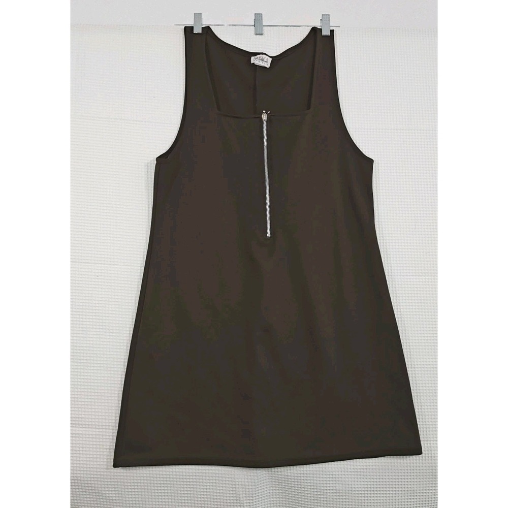 Diva of California Womens M Olive Brown Shift Dress Half Zip Butterfly Pull Made